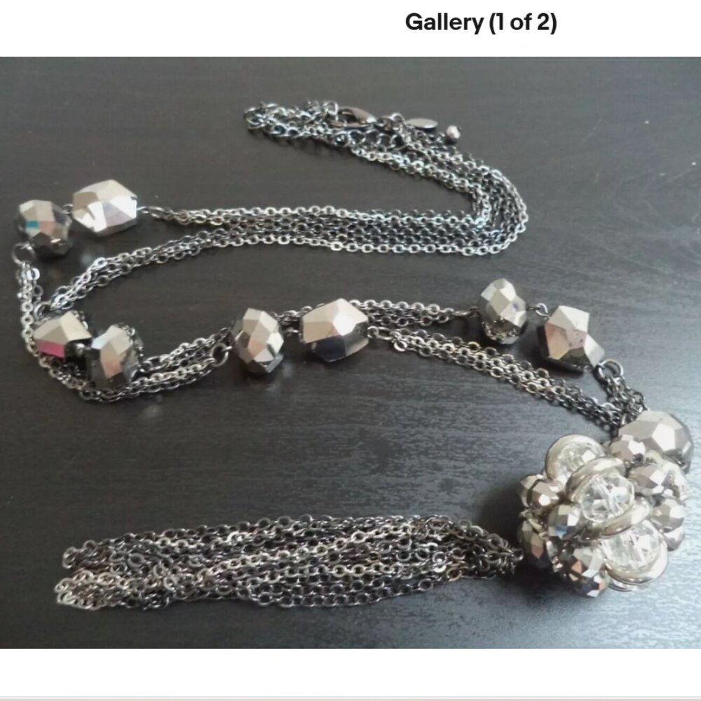 VINTAGE ESTATE CHICO'S METALLIC beaded 35.5" NECKLACE 1978